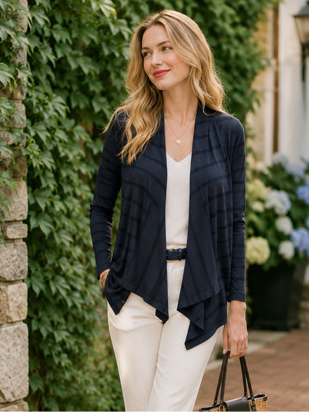 STATESIDE Striped Charcoal and Black Waterfall Jersey Cardigan/Jacket, XS